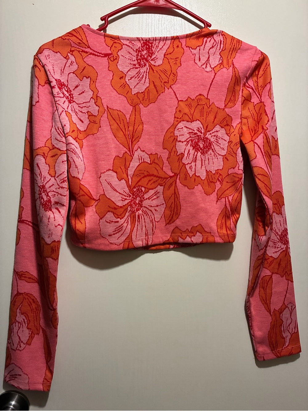 Zara Pink & Orange Floral Long-Sleeve Cropped Sweater - Picture 2 of 9